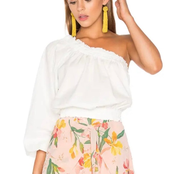 Free People Anabelle Asymmetrical Top One Shoulder Lettuce Hem White Womens XS - Picture 1 of 4